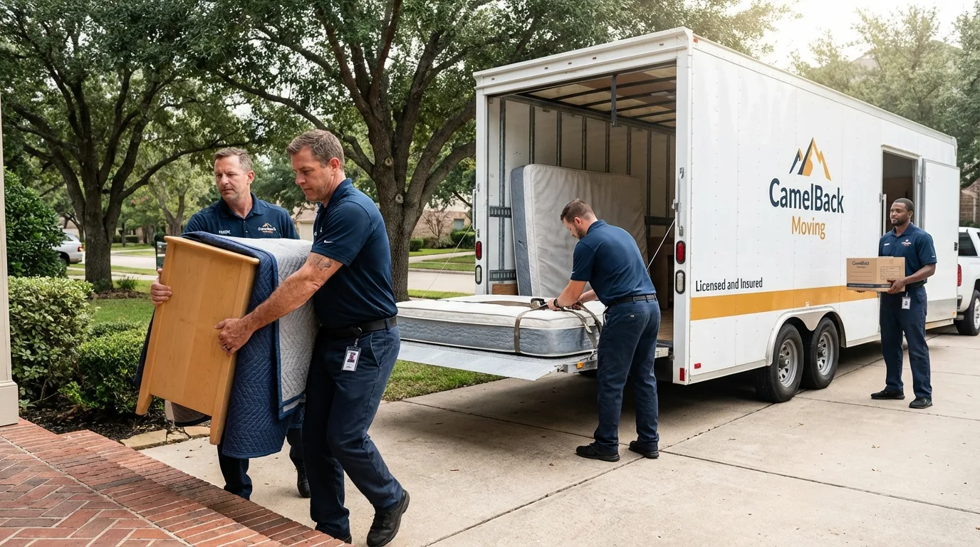 Crew loading residential truck for cross-state move from Libertyville, IL