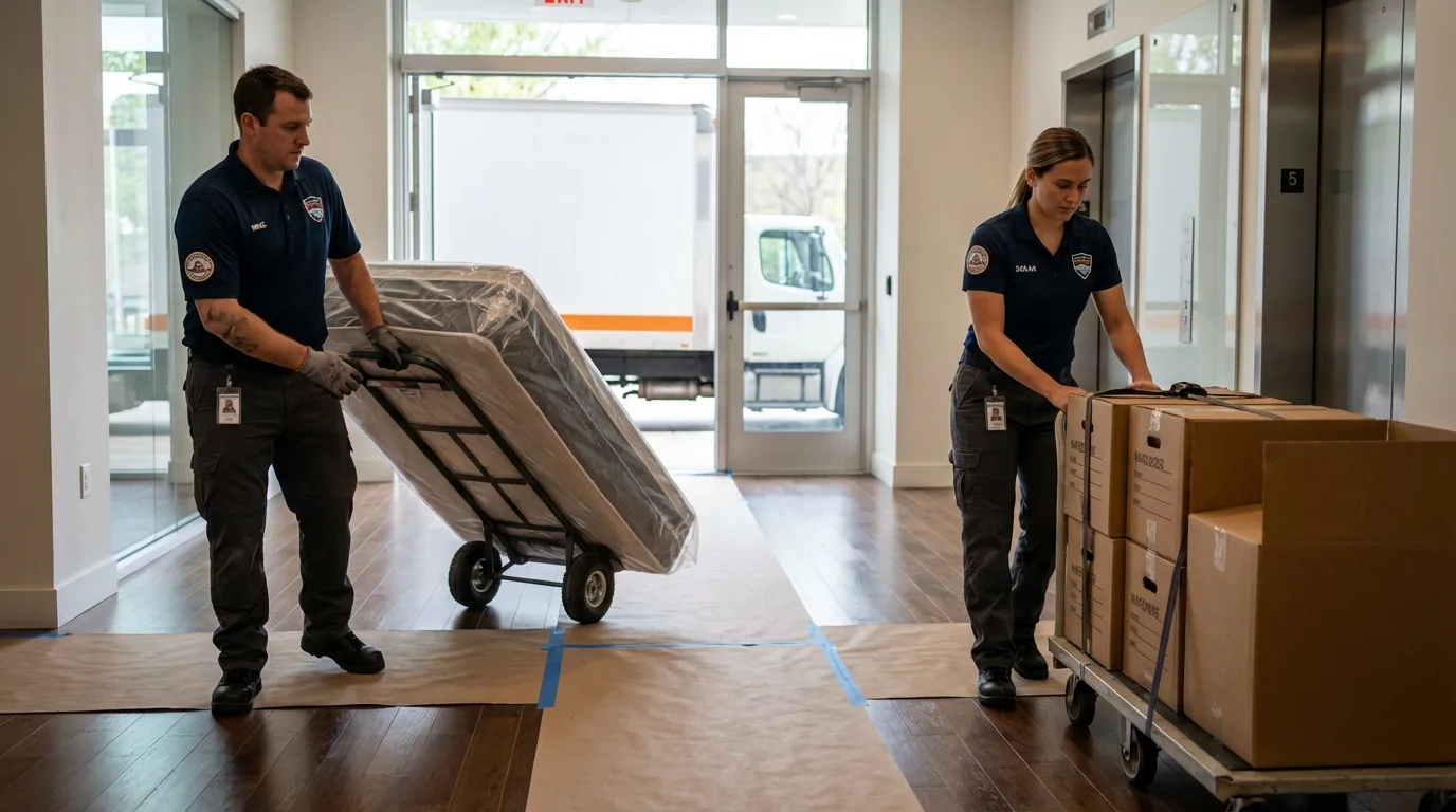 Professional apartment movers loading elevator in Libertyville, IL