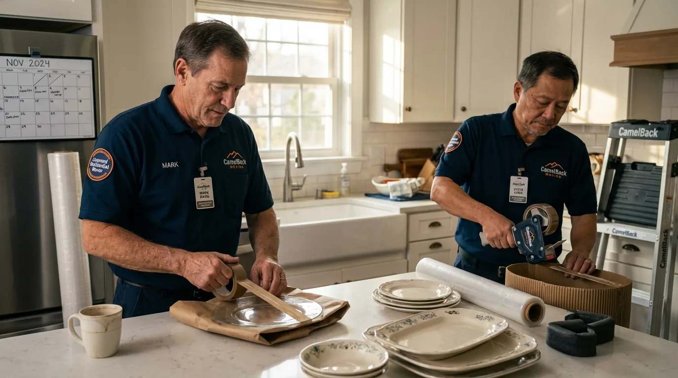 Professional crew packing kitchen dishware in Libertyville, IL